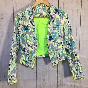 Ovi Lime Green Feather Print Blazer